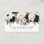 Elegante Schwarz-weiße Silver Blume Business Cards Visitenkarte (Vorderseite)