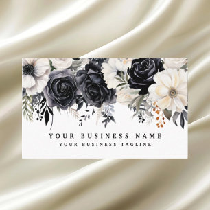Elegante Schwarz-weiße Silver Blume Business Cards Visitenkarte