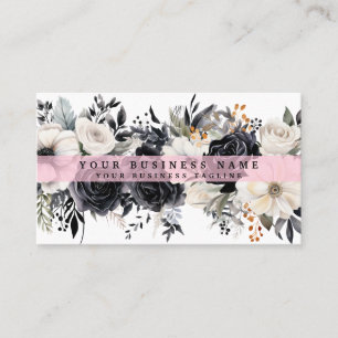 Elegante Schwarz-weiße Silver Blume Business Cards Visitenkarte