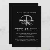 Elegante Schwarz-weiße Silver Monogram Family Wied Einladung (Vorne/Hinten)