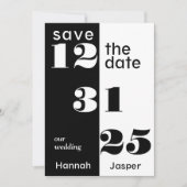 Elegante schwarz-weiße Silvesterhochzeit Save The Date (Vorderseite)