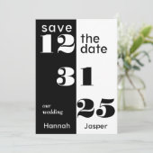 Elegante schwarz-weiße Silvesterhochzeit Save The Date (Stehend Vorderseite)