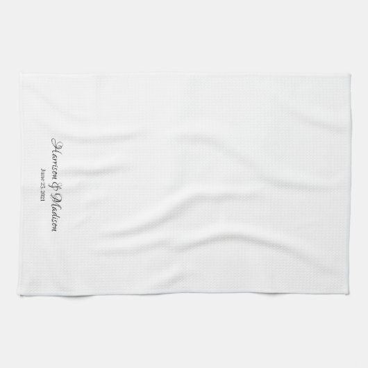 Elegante Schwarz-weiße Skripte für Hochzeitfavorit Geschirrtuch (Horizontal)