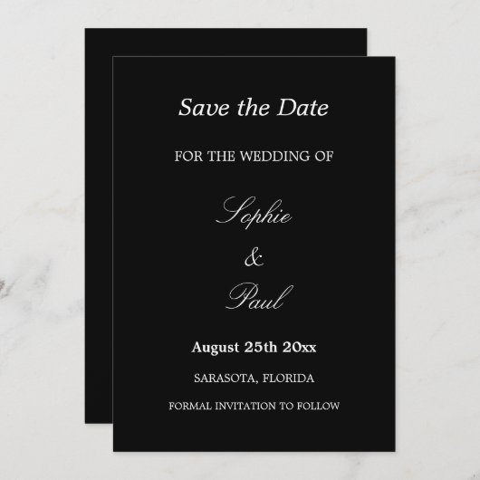 Elegante Schwarz-weiße SkriptWedding Save the Date (Vorne/Hinten)