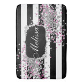 Elegante Schwarz-weiße Streifen Diamantrosa Badema Badematte (Vorderseite Vertikal)