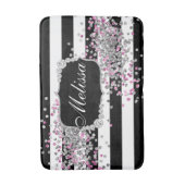 Elegante Schwarz-weiße Streifen Diamantrosa Badema Badematte (Vorderseite Vertikal)