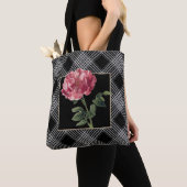 Elegante schwarz-weiße Streifen mit rosa Blume Tasche (Von Nahem)