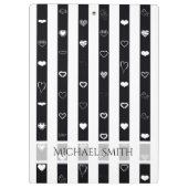 Elegante Schwarz-weiße Streifen Modernes Herzmuste Klemmbrett (Rückseite)