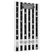 Elegante Schwarz-weiße Streifen Modernes Herzmuste Klemmbrett (Rechts)