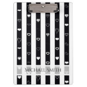 Elegante Schwarz-weiße Streifen Modernes Herzmuste Klemmbrett (Vorderseite)