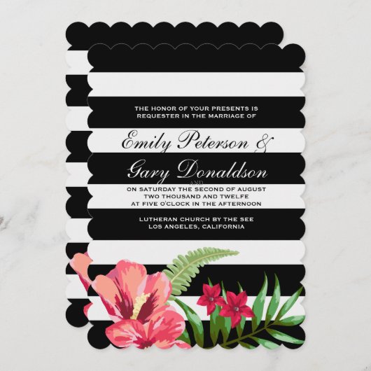 Elegante Schwarz-weiße Streifen und Hochzeiten von Einladung (Vorne/Hinten)