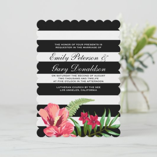 Elegante Schwarz-weiße Streifen und Hochzeiten von Einladung (Stehend Vorderseite)