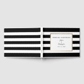 Elegante Schwarz-weiße Stripe Script Rose Gästebuch (Voll)