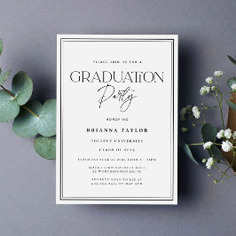 Elegante Schwarz-weiße Typografy Graduation Party Einladung