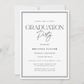 Elegante Schwarz-weiße Typografy Graduation Party Einladung (Vorderseite)