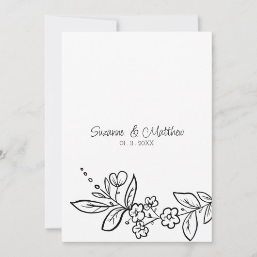 Elegante Schwarz-weiße UAWG mit Blumen Einladung (Rückseite)