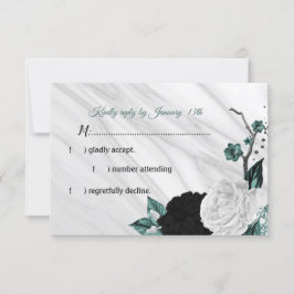 Elegante Schwarz-weiße und aquamarine Blumen RSVP Karte