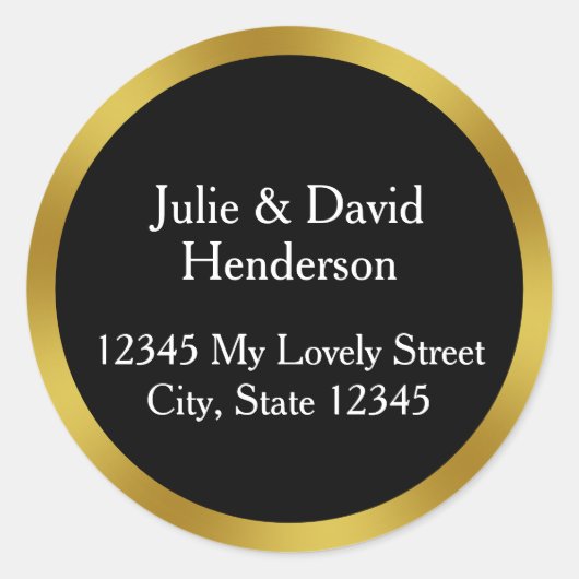 Elegante Schwarz-weiße und Gold-Rücksendeadresse Runder Aufkleber (Vorderseite)