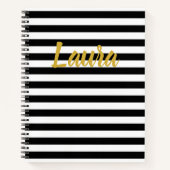 Elegante Schwarz-weiße und Gold-Script-Namensstrei Notizblock (Vorderseite)