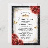 Elegante Schwarz-weiße und rote Quinceanera Einladung (Vorderseite)