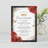 Elegante Schwarz-weiße und rote Quinceanera Einladung (Stehend Vorderseite)
