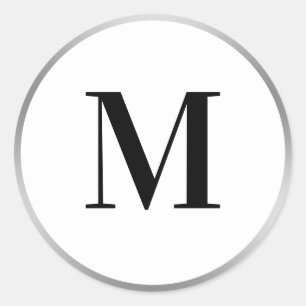Elegante Schwarz-weiße und Silver Monogram Vorlage Runder Aufkleber