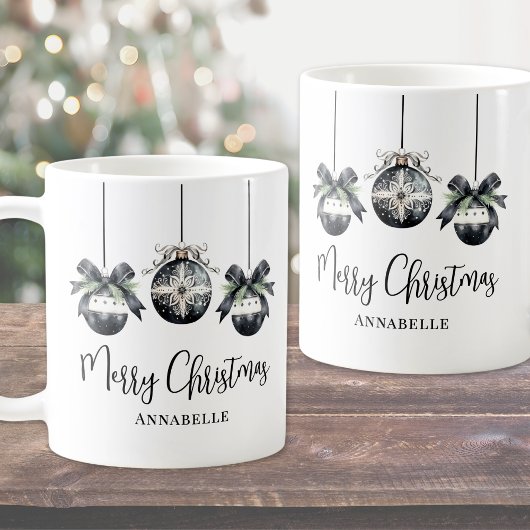 Elegante Schwarz-weiße Weihnachten Kaffeetasse