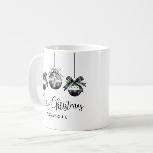 Elegante Schwarz-weiße Weihnachten Kaffeetasse (Vorderseite Links)