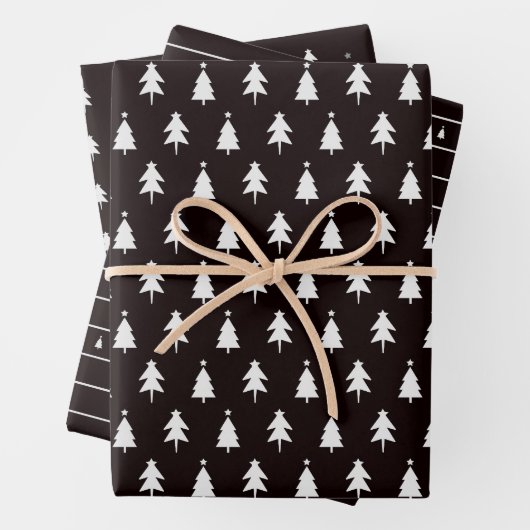 Elegante Schwarz-weiße Weihnachtsbaumen Geschenkpapier Set (Beispiel)