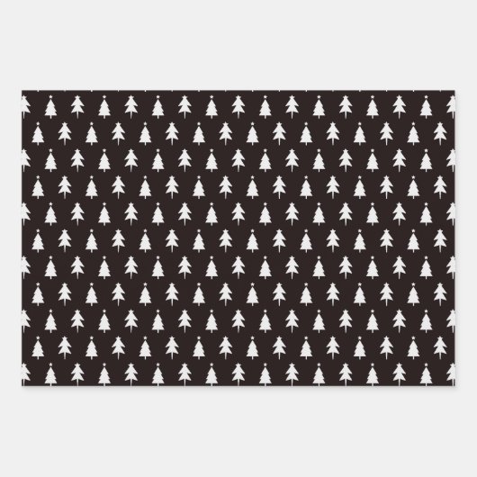 Elegante Schwarz-weiße Weihnachtsbaumen Geschenkpapier Set (Vorderseite)