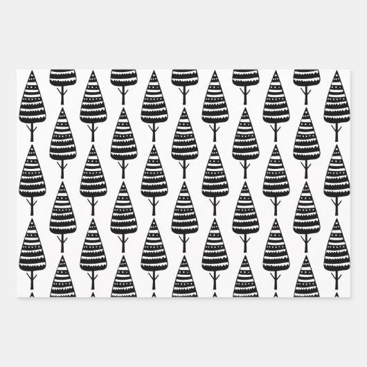 Elegante Schwarz-weiße Weihnachtsbaumen Geschenkpapier Set (Vorderseite)
