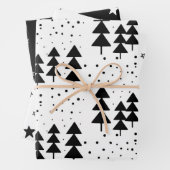 Elegante schwarz-weiße Weihnachtsbaumen Sterne Geschenkpapier Set (Beispiel)