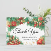 Elegante Schwarz-weiße Weihnachtsfeier Vielen Dank Dankeskarte (Stehend Vorderseite)