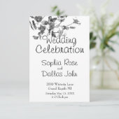 Elegante Schwarz-weiße Wildblumen Hochzeit Einladung (Stehend Vorderseite)