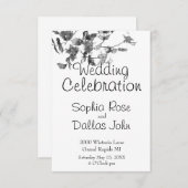 Elegante Schwarz-weiße Wildblumen Hochzeit Einladung (Vorne/Hinten)