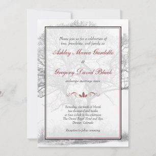 Elegante Schwarz-weiße Winterbaumhochzeit Einladung