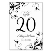 Elegante Schwarz-weiße Wirbel Hochzeit Tischnummer (Rückseite)