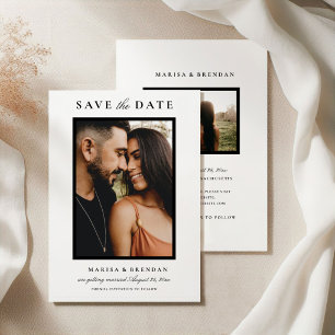 Elegante Schwarz-Weiße Zweiseitige Hochzeitsfoto-E Save The Date