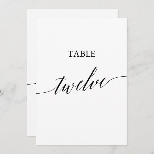 Elegante Schwarze 12x18 druckbare Tischnummer Zwöl (Vorne/Hinten)