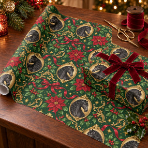Elegante schwarze andalusische Weihnachts-Poinsett Geschenkpapier
