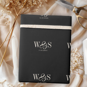 Elegante schwarze anfängliche Brautpaare Geschenkpapier