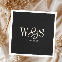 Elegante schwarze anfängliche Brautpaare Serviette