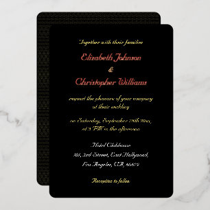 Elegante schwarze benutzerdefinierte Hochzeit Rose Folieneinladung