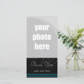 Elegante Schwarze/Blau "dankt Ihnen " Dankeskarte (Stehend Vorderseite)