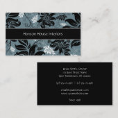 Elegante schwarze blaue weiße BlumenVisitenkarte Visitenkarte (Vorne/Hinten)