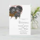 Elegante Schwarze Blume Einladung Hochzeit (Stehend Vorderseite)