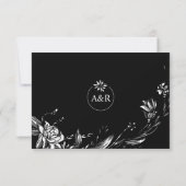 Elegante Schwarze Blume Typografie Blumenhochzeit RSVP Karte (Rückseite)