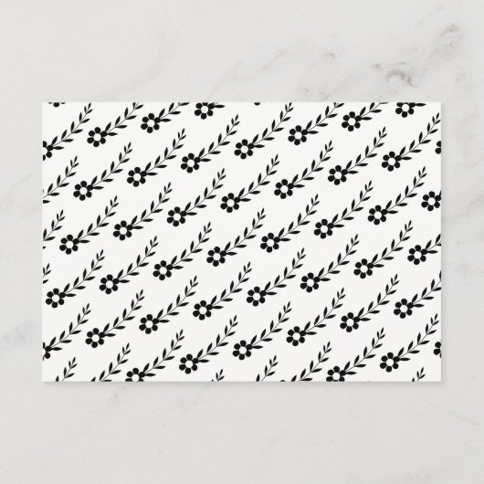 Elegante schwarze Blume Typografie Hochzeitsdetail Begleitkarte (Rückseite)