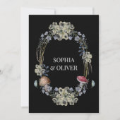 Elegante Schwarze Blume und Pilzkruste Hochzeit Einladung (Vorderseite)