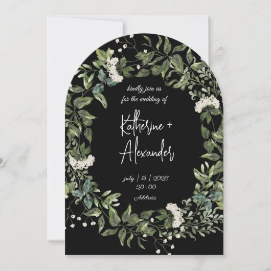 Elegante Schwarze Blumen Einladung (Vorderseite)